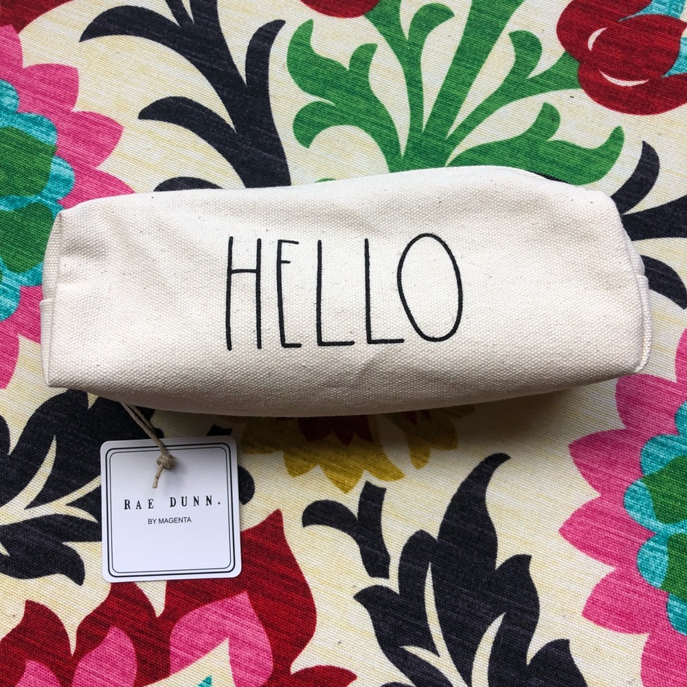SOLD-Rae Dunn “Hello” Canvas Pencil/Cosmetic Pouch
